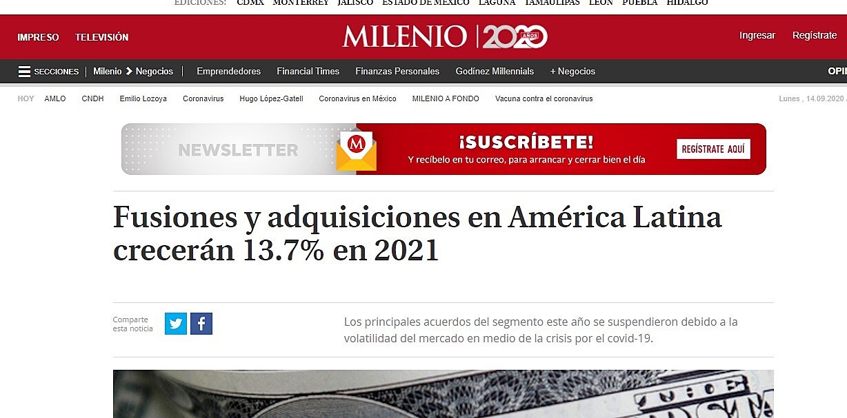 Fusiones y adquisiciones en Amrica Latina crecern 13.7% en 2021